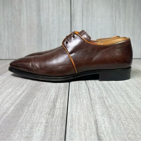 Mezlan Burgundy Orange Leather Lace Up Luxury Oxford Derby Dress Shoe Men Size 8 - Picture 3 of 11